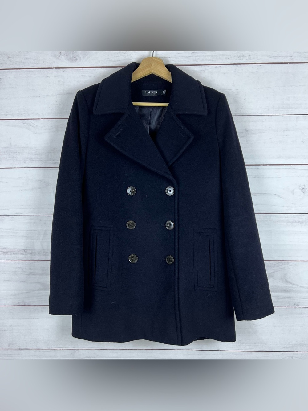 Lauren Ralph Lauren Double Breasted Wool Blend Black Coat Women’s Size 8